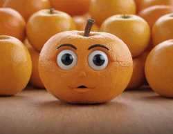 Stock Photo of orange character funny eyes realistic cartoon 3d