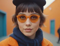 Stock Photo of Woman model girl orange face portrait glasses