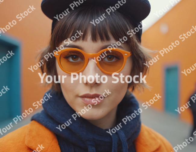 Stock Photo of Woman model girl orange face portrait glasses