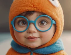 Stock Photo of Baby model 3d glasses cute with clothes