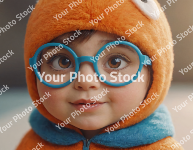 Stock Photo of Baby model 3d glasses cute with clothes