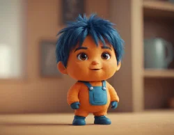 Stock Photo of 3d character cute orange boy young wiht blue hair