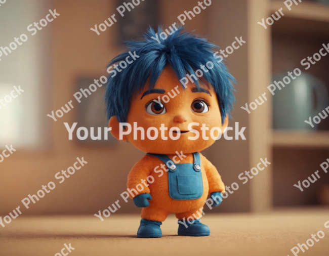 Stock Photo of 3d character cute orange boy young wiht blue hair
