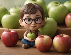 Stock Photo of Red apple character 3d eyes googly fruit cute