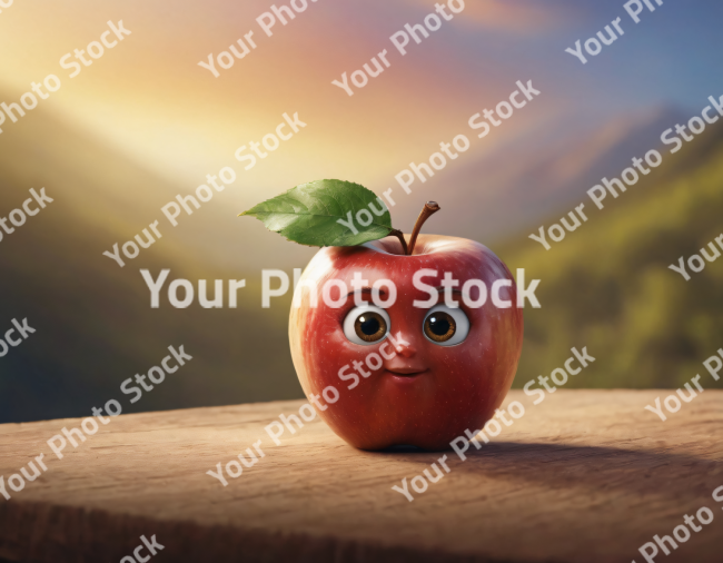 Stock Photo of Red apple character 3d eyes googly fruit cute