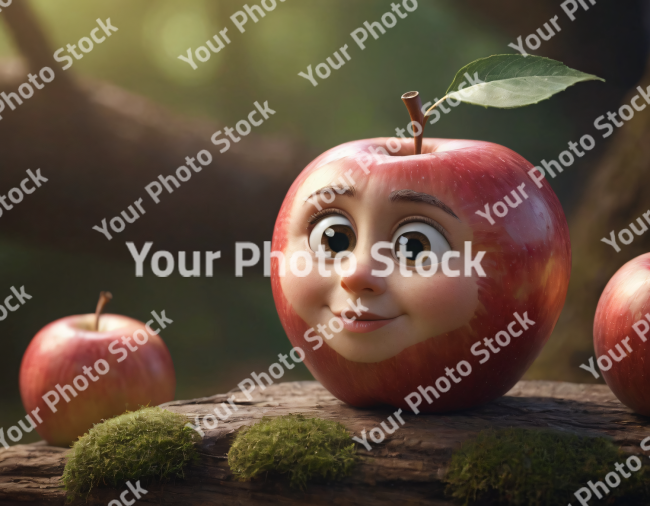 Stock Photo of Red apple character 3d eyes googly fruit cute