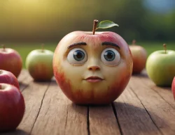 Stock Photo of Red apple character 3d eyes googly fruit cute