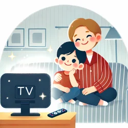 Stock Photo of parent and child watching tv illustration 2d