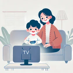Stock Photo of parent and child watching tv illustration 2d