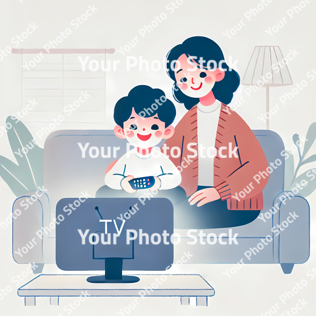 Stock Photo of parent and child watching tv illustration 2d