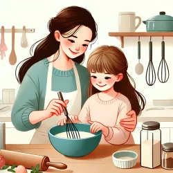 Stock Photo of mother and child cooking illustration