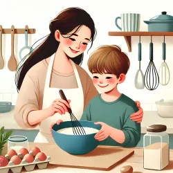 Stock Photo of mother and child cooking illustration 2d