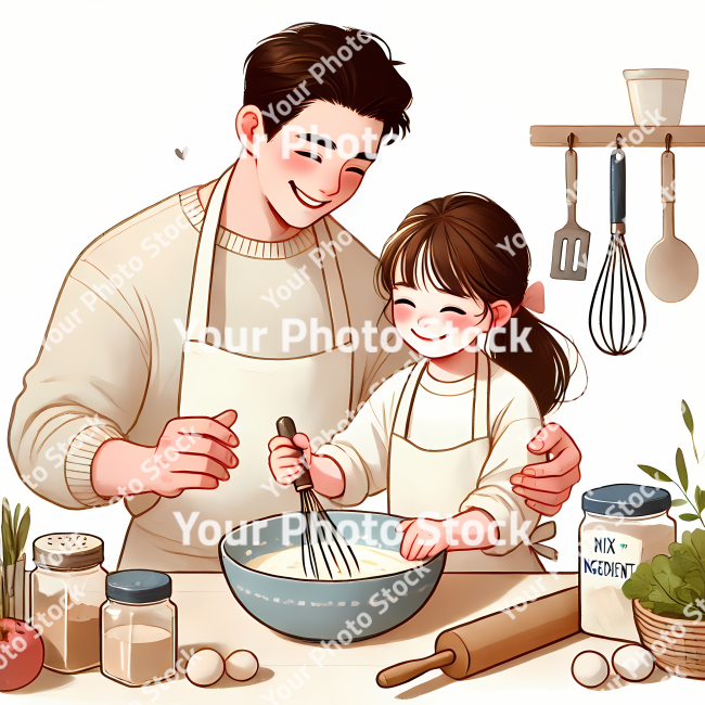 Stock Photo of parent and child cooking illustration 2d