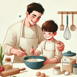 Stock Photo of parent and child cooking illustration