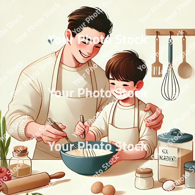 Stock Photo of parent and child cooking illustration