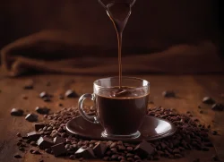 Stock Photo of cup of coffee with chocolate and beans