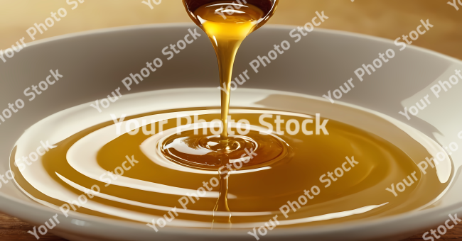 Stock Photo of honey dripping from a wooden dipper