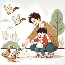 Stock Photo of family father and child with birds