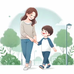 Stock Photo of parent and child mother walking in the park illustration 2d