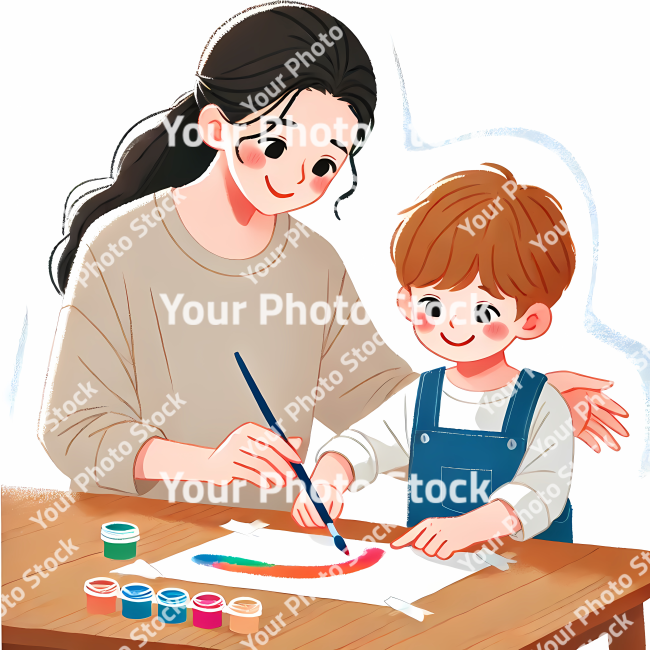 Stock Photo of mother and child drawing