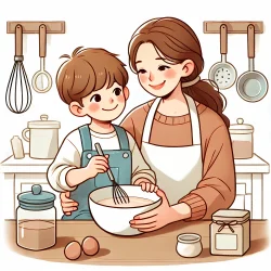 Stock Photo of mother and child cooking illustration 2d