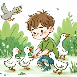 Stock Photo of child with ducks in the park illustration 2d