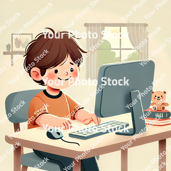 Stock Photo of person working on laptop boy illustration 2d