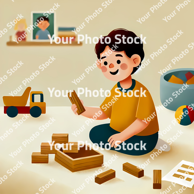 Stock Photo of kid playing with blocks illustration 2d