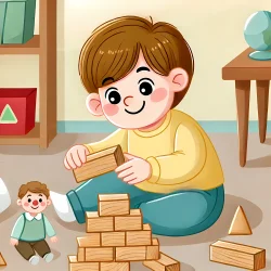 Stock Photo of child playing with blocks illustration 2d