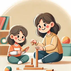 Stock Photo of child and parent playing with blocks illustration 2d