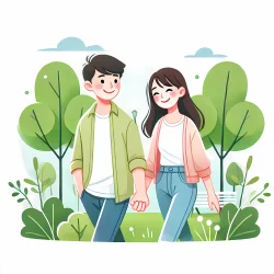Stock Photo of young couple in the park walking illustration 2d