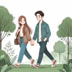 Stock Photo of couple in the park walking illustration 2d