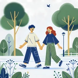 Stock Photo of couple in the park walking illustration 2d
