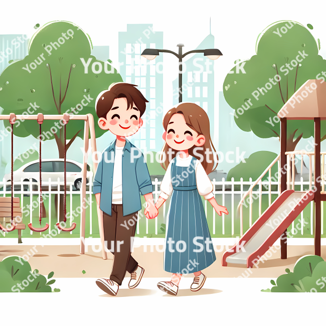 Stock Photo of couple in the playing ground park smile illustration 2d