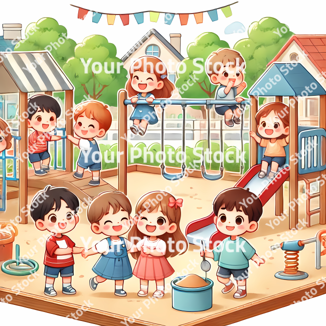 Stock Photo of childrens on the playground illustration 2d