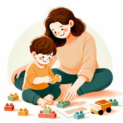 Stock Photo of mother and child playing with toys illustration 2d