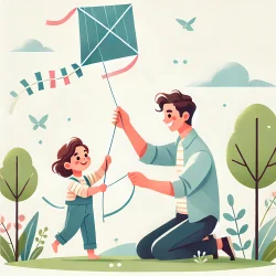 Stock Photo of child playing with kite illustration 2d