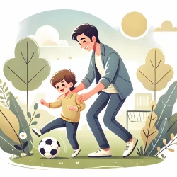 Stock Photo of father and son playing soccer illustration 2d