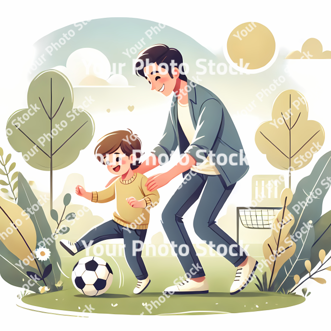 Stock Photo of father and son playing soccer illustration 2d