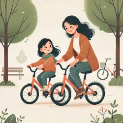 Stock Photo of parent and child on bicycle illustration 2d