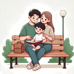 Stock Photo of family sitting on a bench couple illustration 2d