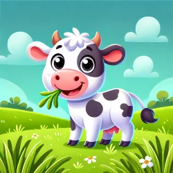 Stock Photo of cute cow in the farm eating illustration 2d