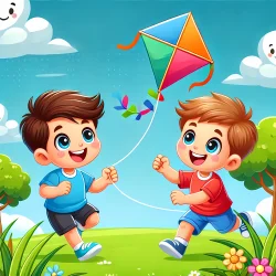 Stock Photo of children playing with kite in the park
