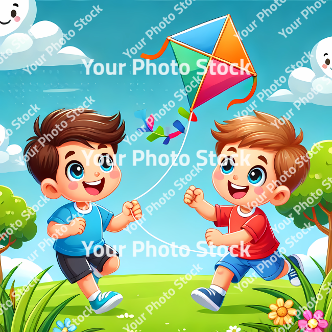 Stock Photo of children playing with kite in the park