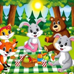 Stock Photo of set of funny animals in the park cahracters illustration 2d