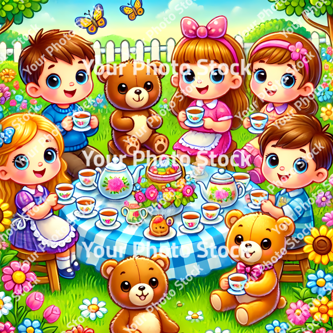 Stock Photo of childrens in the park cute characters illustration 2d
