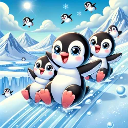 Stock Photo of penguins falling in the snow characters 2d illustration