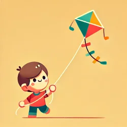 Stock Photo of child boy flying kite illustration 2d