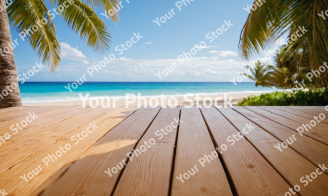 Stock Photo of table wood for product visualization in the tropical beach