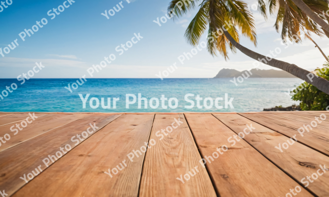 Stock Photo of table wood for product visualization in the tropical beach